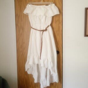 White high low strapless dress.